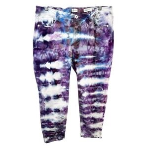 J. Jill Size 16 Cropped Jeans Handmade Tie‎ Dye Slim Ankle Purple Mid Rise 1496